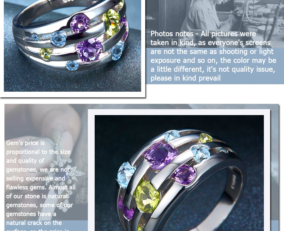 Hutang, натуральный аметист, обручальное женское кольцо, перидот, голубой топаз, 925 пробы, серебряные кольца с драгоценными камнями, изящное элегантное ювелирное изделие для подарка