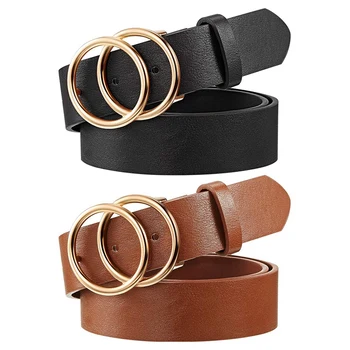 

Women's Artificial Leather Belt Dress Jean Vintage Belt with Double Loop Buckle