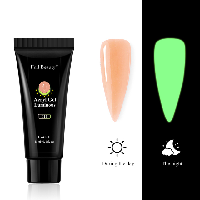 Glowing In Dark Poly UV Extension Gel Luminous Acrygel For Nail Neon Design Reflective Varnishes For Manicure Decor FB1832