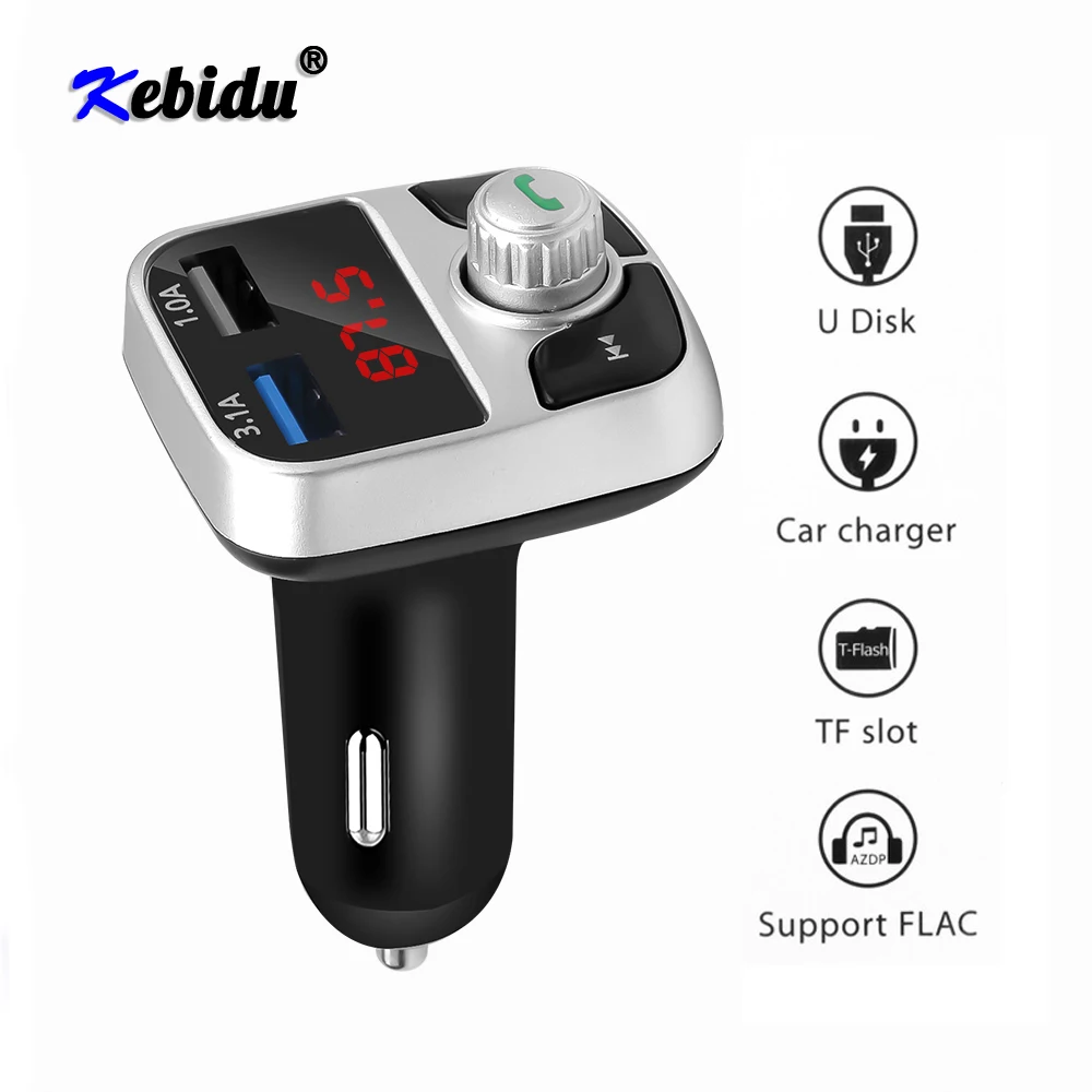 Kebidu двойной зарядное устройство USB Bluetooth 4,2 FM передатчик телефон зарядное устройство беспроводной u-диск TF карта музыкальный плеер громкой связи автомобильный комплект