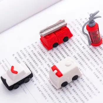 

4pcs/set Fire Truck Extinguisher Rubber Eraser Kawaii Stationery School Supplies Correction Student Kids Gifts