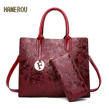 

2pcs/sets Embossed Patent Leather Composite Bags Women Handbags And Purses Crossbody Bags For Women Bag Flower Floral Tote Bag