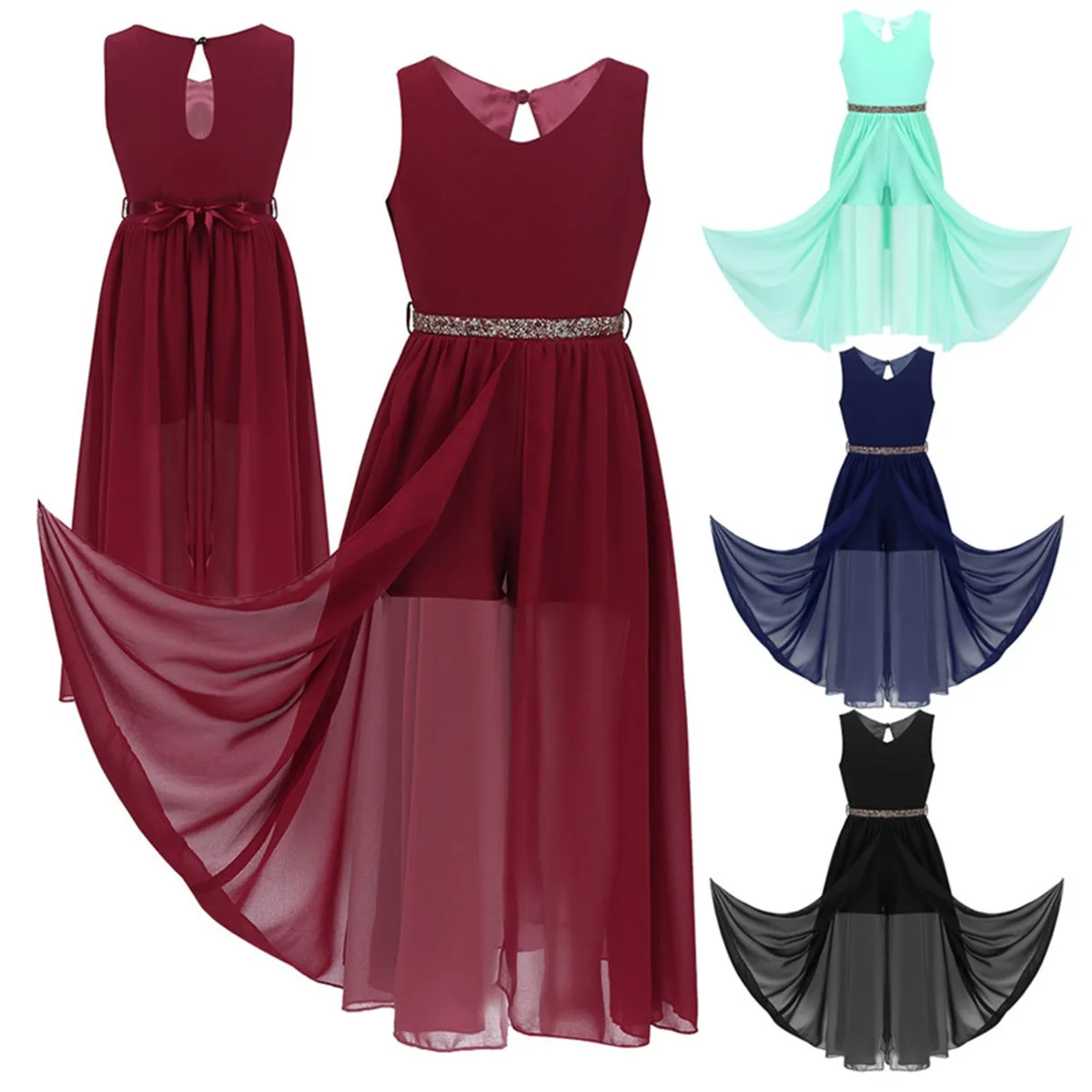 4-16Y Kids Flower Girl Dresses Children Romper Maxi Dress for