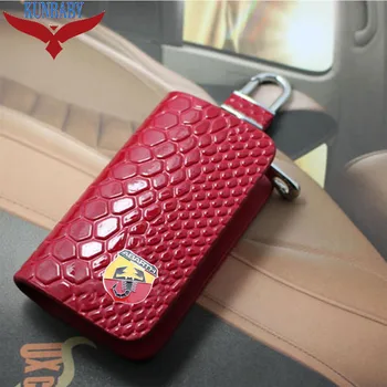 

Snakeskin Leather Auto Car Key Remote Cover Case Holder Car Key Case Wallet Bag Ring Keychain For Abarth Free Shipping