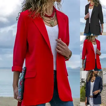 

Autumn Women Fashion Solid Color Lapel Blazer Open Front Long Sleeve Suit Jacket