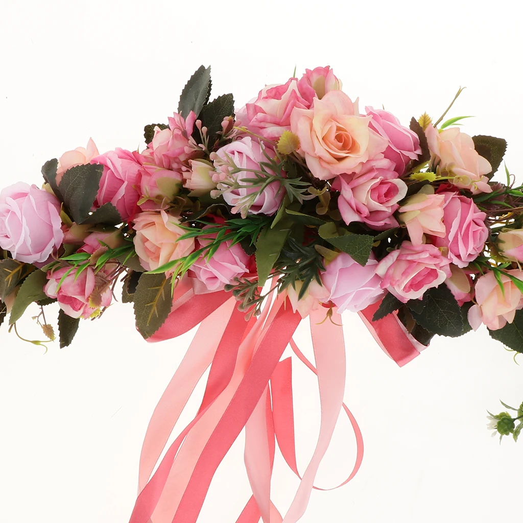 Simulation Rose Flower Chair Back Window Mirror Wall Door Wreath Garland Hanging Wedding Decorations