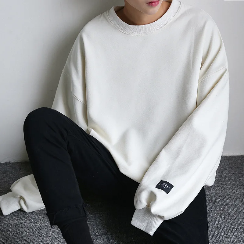 Crew Neck Casual Sweatshirt Men's Autumn And Winter Pullover Solid Color Trend Loose-Fit Men Base Shirt Long Sleeve Couple Cloth Crew Neck Casual Sweatshirt Men's Autumn And Winter Pullover Solid Color Trend Loose-Fit Men Base Shirt Long Sleeve Couple Cloth