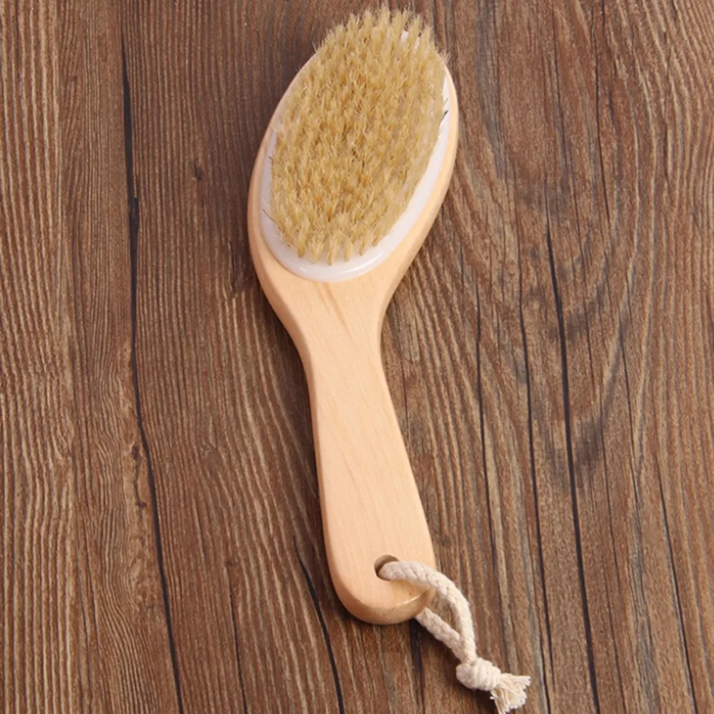 1pc Dry Skin Exfoliation Brush Body Natural Bristle Wooden Brush Massager Bath Shower Back Spa Scrubber