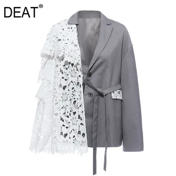 

DEAT 2020 stocks new items turn-down collar full sleeves lace ruffles patchwork waist belts wide jacket WK47602L