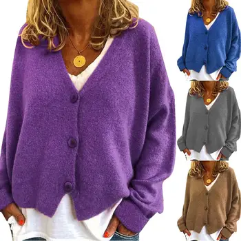 

Fashion Women Solid Color Long Sleeve Buttons Short Cardigan Loose Plus Size Coat