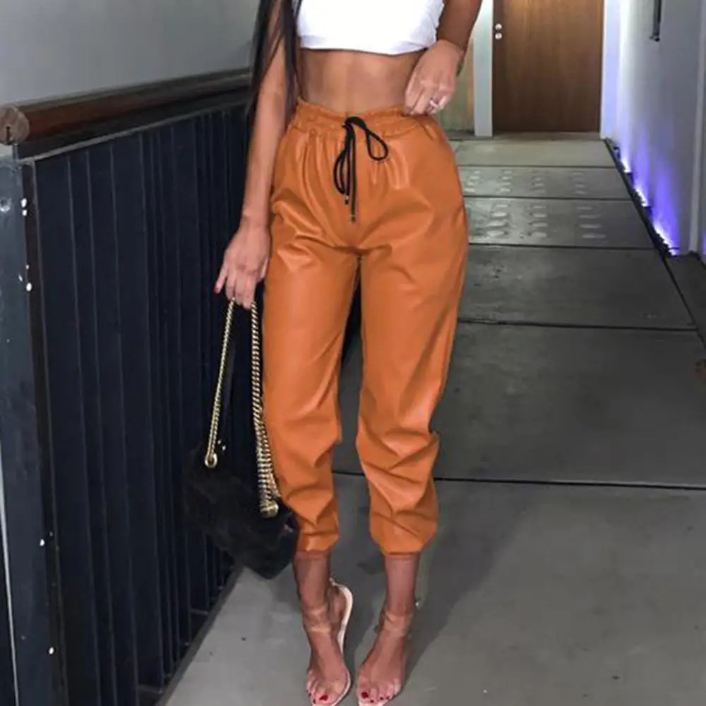 Womens Ladies Faux Leather High Waist 
