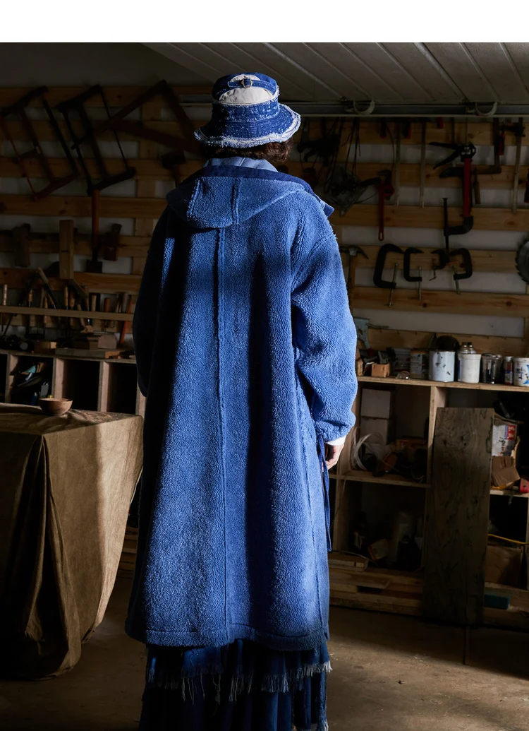 Дизайн, женская зимняя Толстая Теплая Повседневная Свободная Двусторонняя синяя длинная кашемировая куртка с капюшоном из овечьей шерсти, пальто, плюшевая куртка