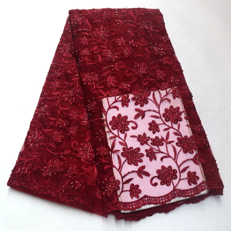 Нигерийские кружевные ткани для свадьбы, африканская французская кружевная ткань высокого качества с объемными цветами из бисера ручной работы 5 ярдов RG612 - Цвет: 9