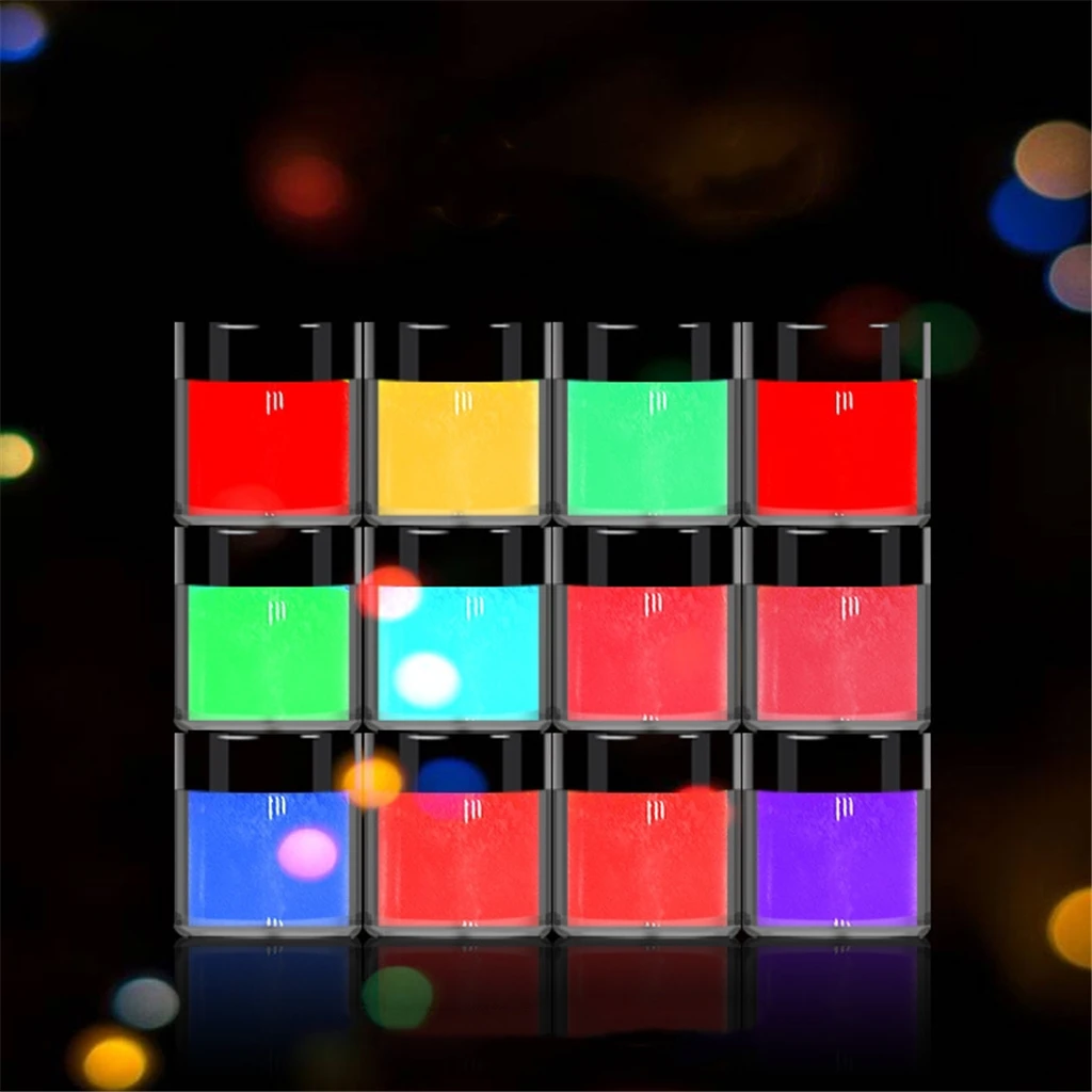 12 Jars Party Luminous Dipping Nail Dust Powder Kit Nail Tips Powder Fluorescent Nail Glitter Dip Powder, Glow-in-the-Dark