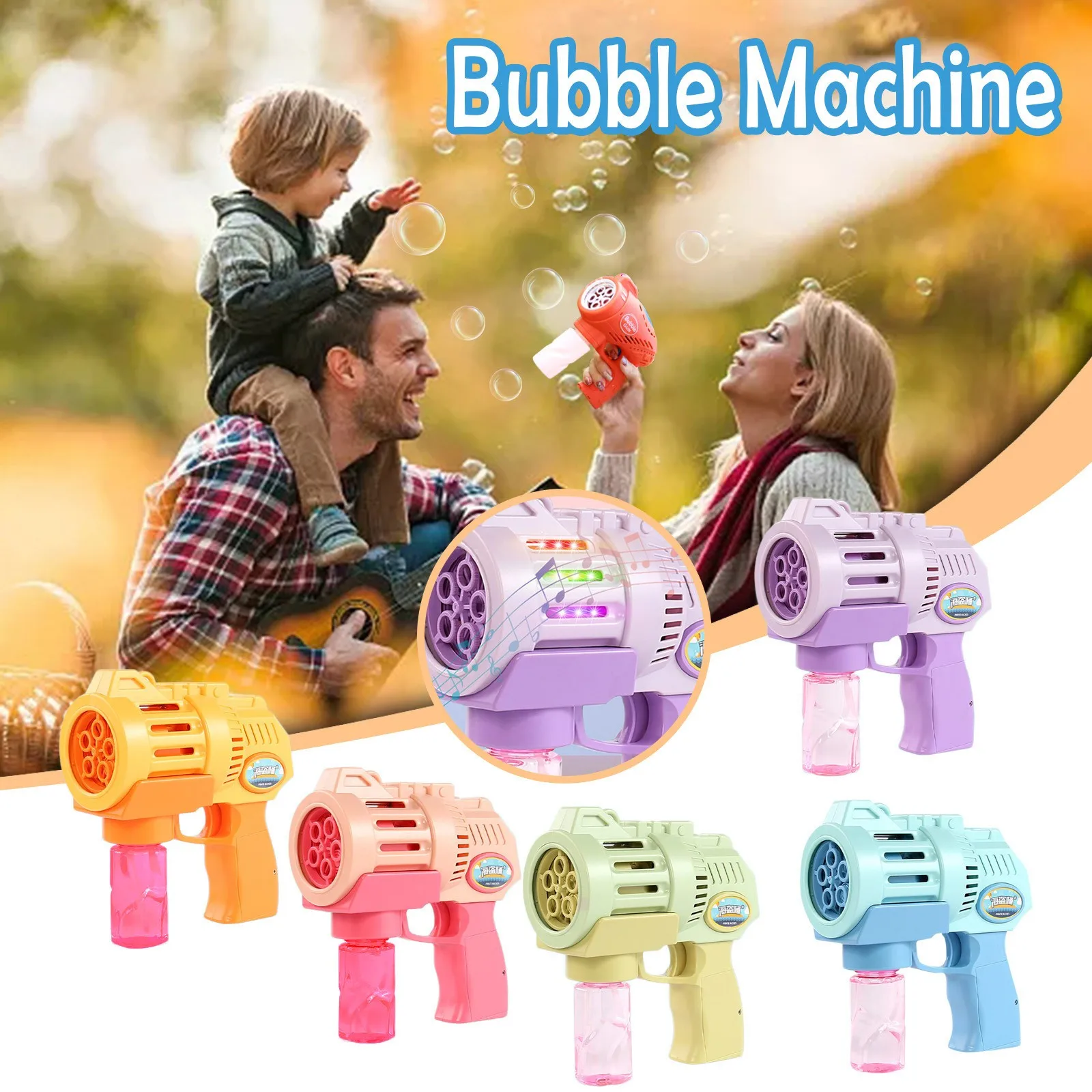 Automatic Music Bubble Machine Cartoon With 10ml Water Soap Bubbles Kids Toys Outdoor Gun 2021 | Игрушки и хобби