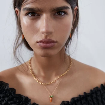 

Miwens ZA Newest Metal Double Chain Pendant Necklace Rhinestone Radish Green Leaf Plant Fruit Women Choker Necklace Jewelry