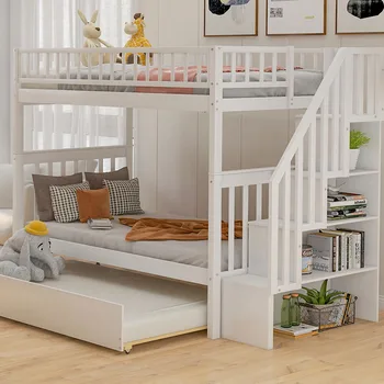 

metal loft bunk beds frame with ladder(stairs), guard rail and storage shelves, twin size over