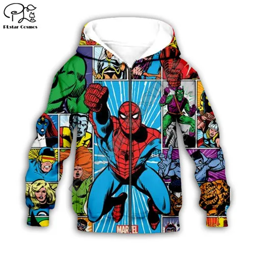 Kids zip hoodies Для маленьких мальчиков и девочек толстовки с героями мультфильмов «мстители» от завершающей 3D аниме Рисунок супергероев Marvel Человек-паук коллаж Толстовка спортивный костюм для малышей - Цвет: Kids zip hoodies