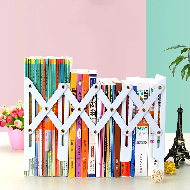 

Retractable Bookends Folding Metal Book Stand Rack Elastic Hollow Iron Creative Desktop Thickened Solid Rounded Corners Holder