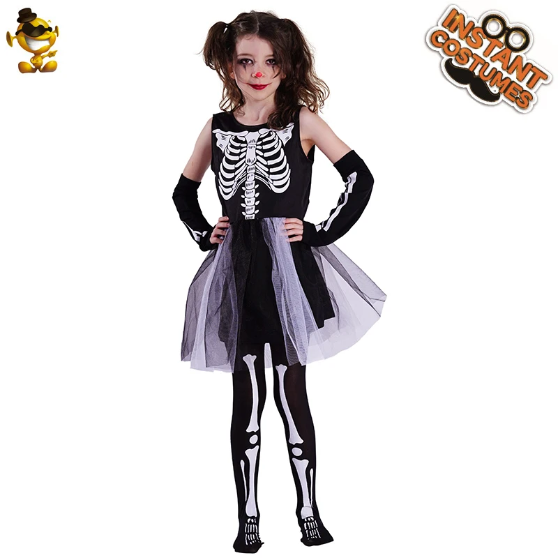 

Girls Skeleton Dress Halloween Demon Costume Cosplay Skull Kids Party Fancy Dress Holiday Role Play Clothes