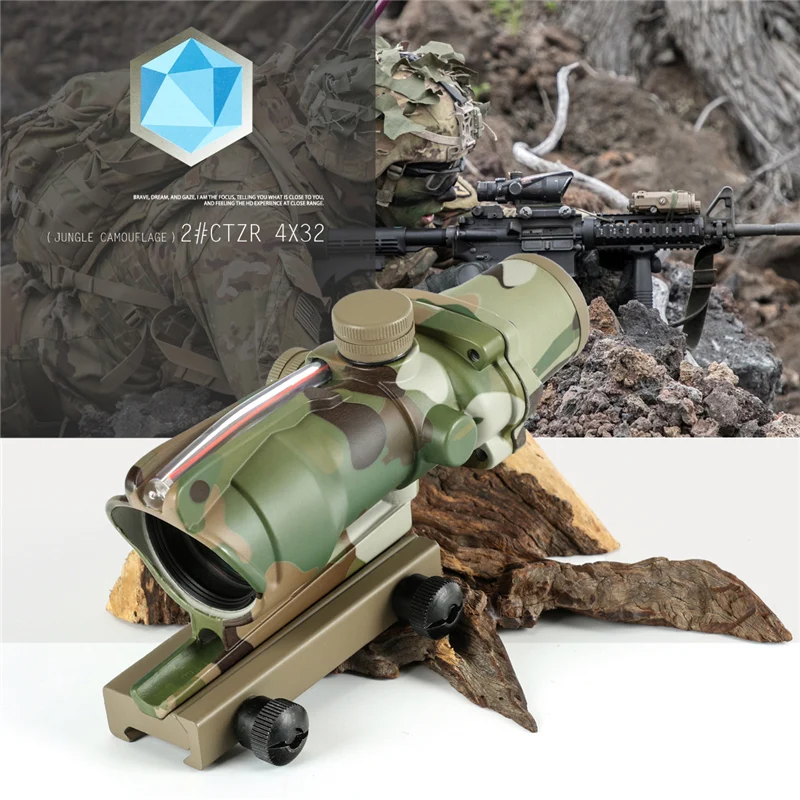 Охотничий Прицел ACOG 4X32 настоящий волоконный оптика красный освещенный точечный элемент шеврон стекло сетка тактический оптический прицел