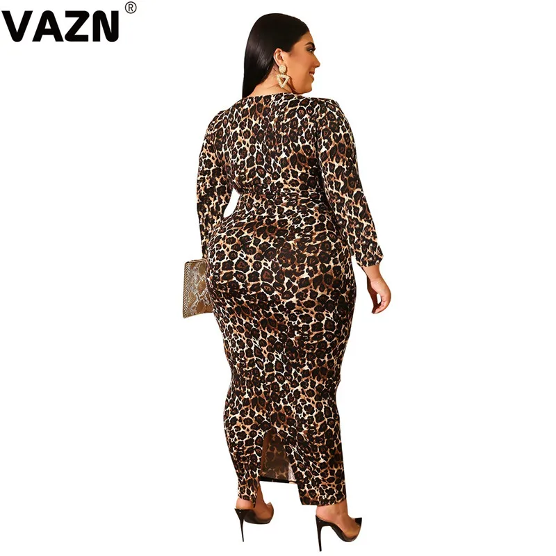 VAZN HEJ5056 Новые Большие размеры для зрелых лет новейший стиль Леопардовый узор полный рукав группа макси юбки эластичные женские 2 шт набор