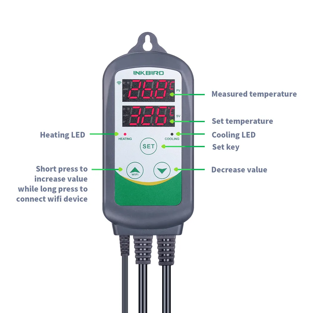 INKBIRD ITC-308 WIFI  µ Ʈѷ EU ̱  AU ÷ ܼƮ µ , 2 ܰ, 2200W,   