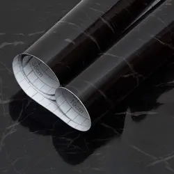 Self Adhesive Wallpaper Water Oil Proof Gloss PVC Vinyl Black Marble Vinyl Paper for Furniture Cover Surface Countertop Kitchen