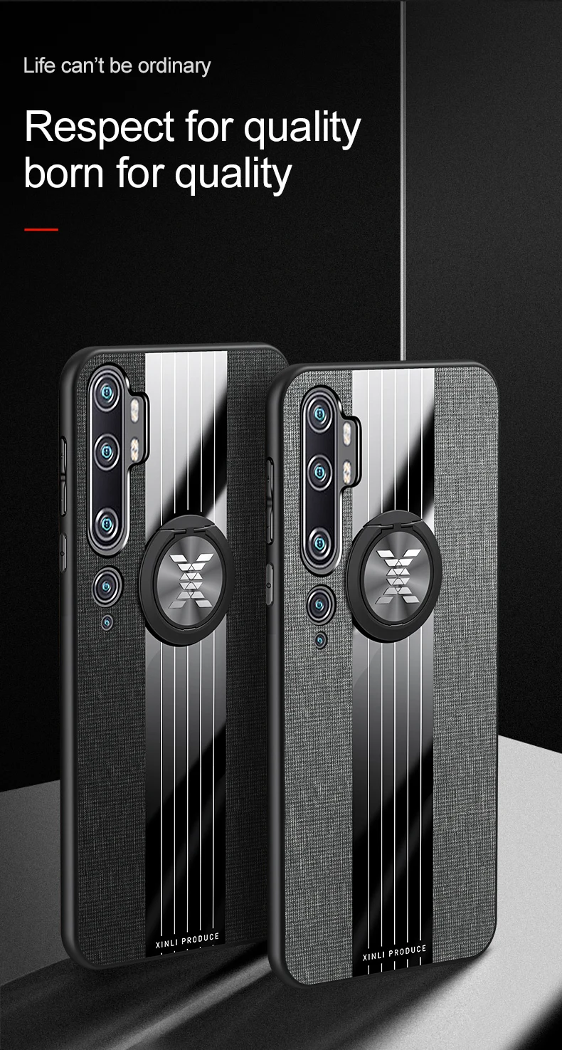 MAKAVO для Xiaomi Mi Note 10 Чехол-кольцо держатель Ткань Твердый чехол Мягкая Рамка тканевый чехол для телефона для Xiaomi Mi Note 10 Pro