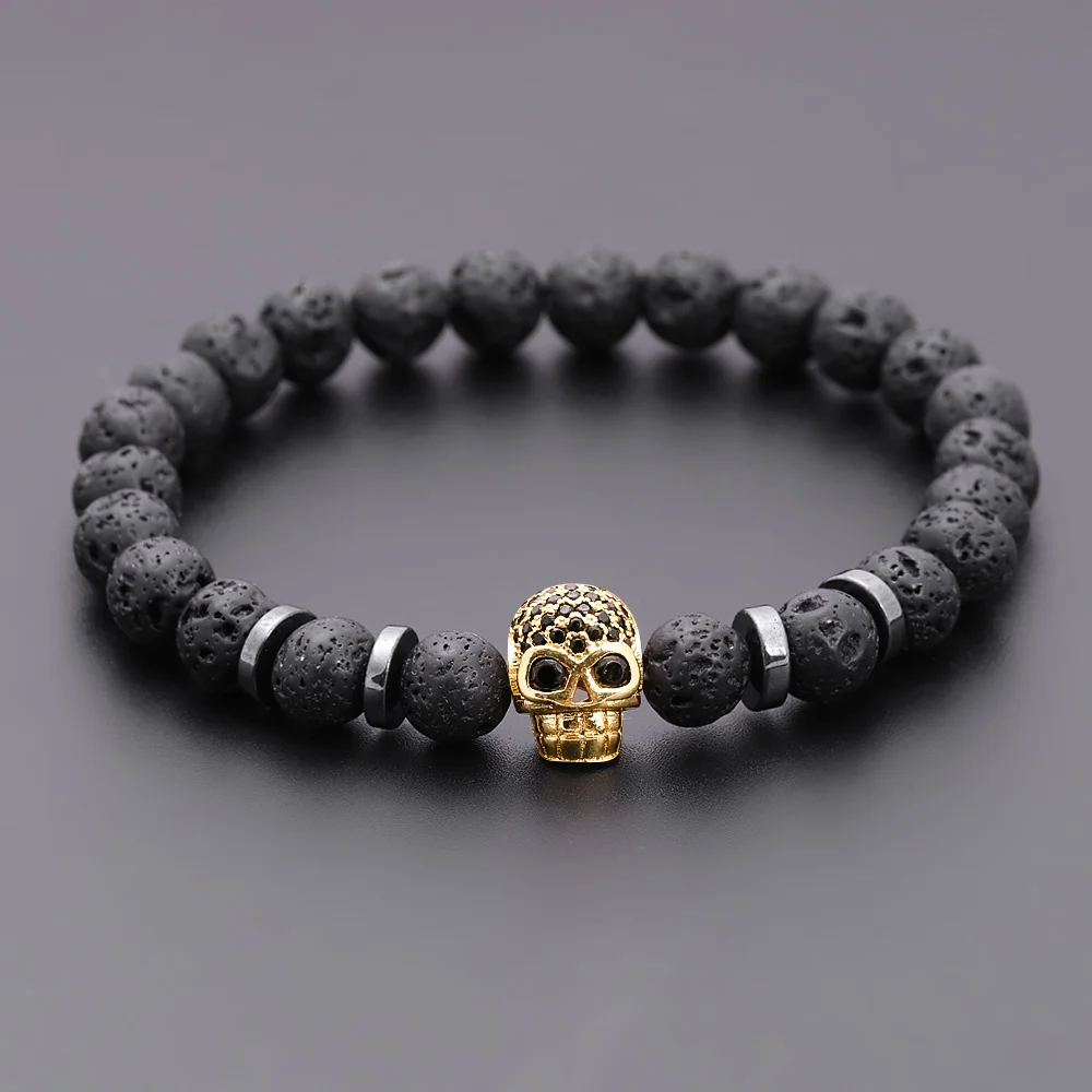 Black Eye Skull Hematite Bead Bracelet Men Classic Handmade 8mm Lava Stone Charm Bracelet For Men Jewelry Gift bracelet jewelry