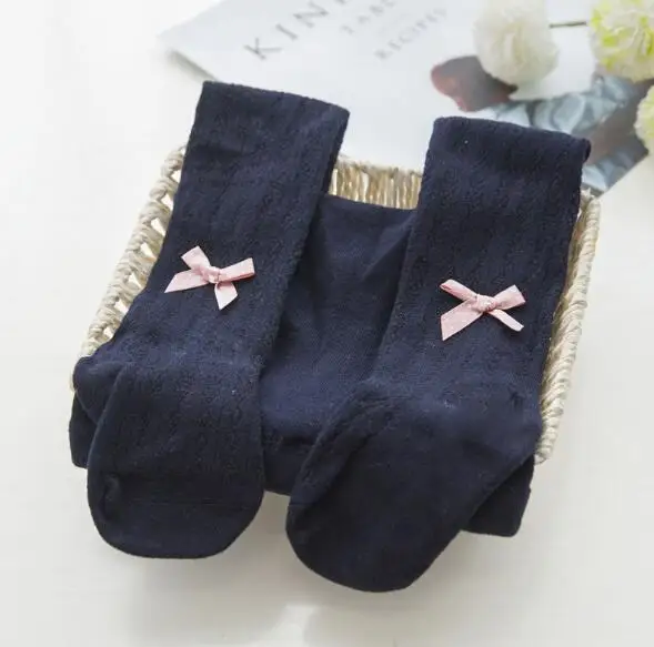 Navy blue Детские колготки на весну и осень, Колготки с бантиком для маленьких девочек - Цвет: Navy blue