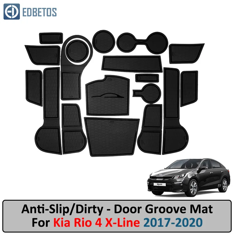 Rio 4 17-19 Black Противоскользящий коврик для Kia Rio 4 X-Line RIO аксессуары для ворот слот подставка противогрязный дверной паз коврик для салона автомобиля - Название цвета: Rio 4 17-19 Black