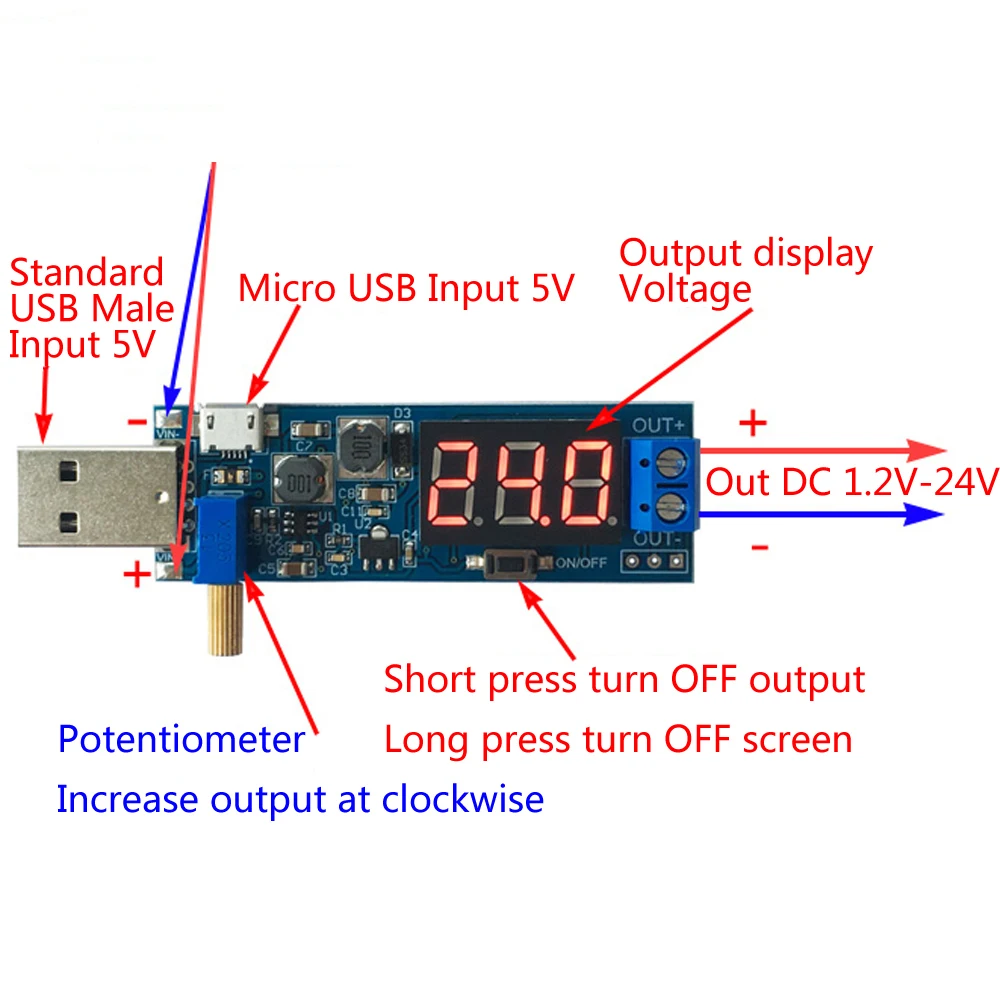 USB повышающий/уменьшающий модуль питания DC 5 В до 3 В/12 Регулируемый понижающий