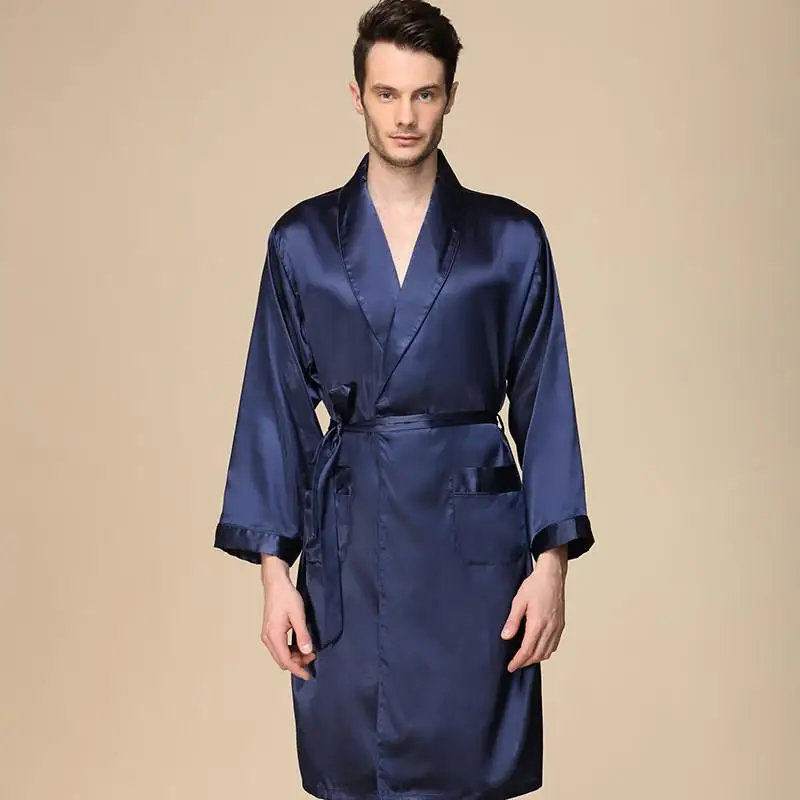 Men's Robe Nightgown Satin Kimono Bathrobe Gown Casual Sleepwear Plus Size Print Gold Home Dressing Gown 3XL 4XL 5XL mens plaid pajama pants Men's Sleep & Lounge