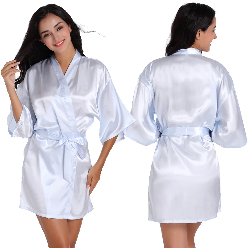 light blue Новое шелковое кимоно халат женский шелковый халат для подружки невесты сексуальные темно-синие халаты Атласный халат женские халаты - Цвет: light blue