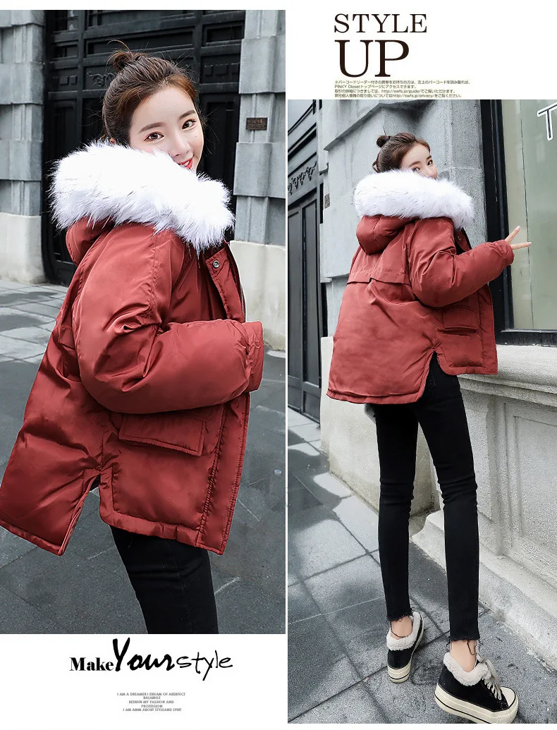 Autumn And Winter New Style Women Coat Korean-style Loose And Plus-sized Large Fur Collar Students down Cotton Coat Women's