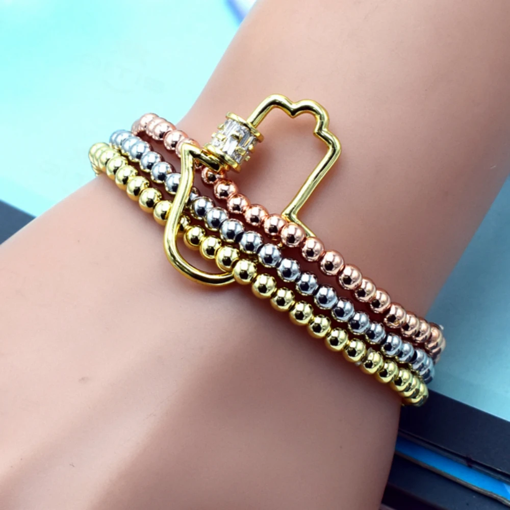 

Simple Fashion Exaggerated Palm Zircon Bracelet Mixed Color Bead Bracelet Spiral Buckle Freedom To Wear Jewelry Gift