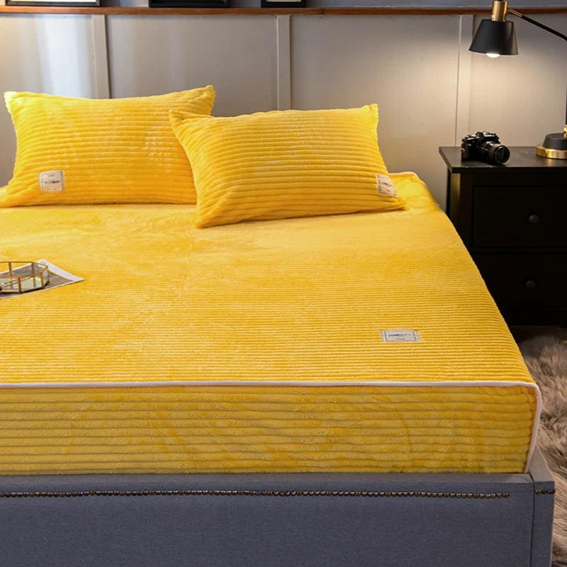  Winter Warm Polyester Fitted Sheet Soft Velvet Mattress Cover Four Corners with Elastic Band Bed Sh