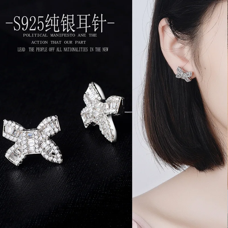 

of AAA zircon S925 silver needle earrings jewelry han edition atmosphere fashion zircon earrings mixed batch of bow
