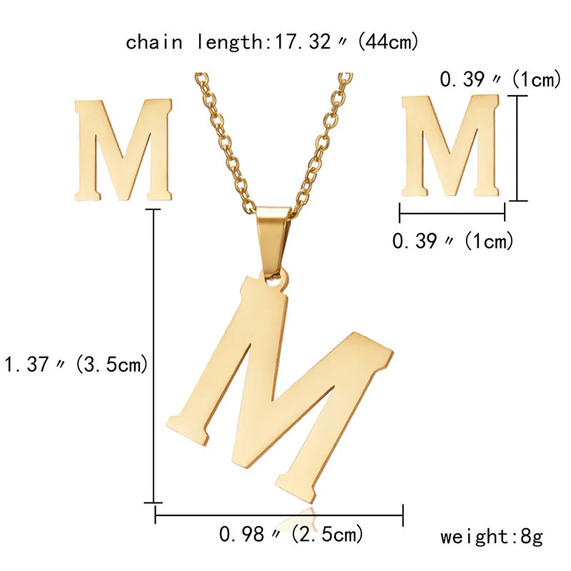 yellow fashion jewelry set Rinhoo New Initial A-Z Letters Pendant Stainless Steel Link Chain Necklace Earring for Women Men Trendy Jewelry Set Gift trendy ring sets