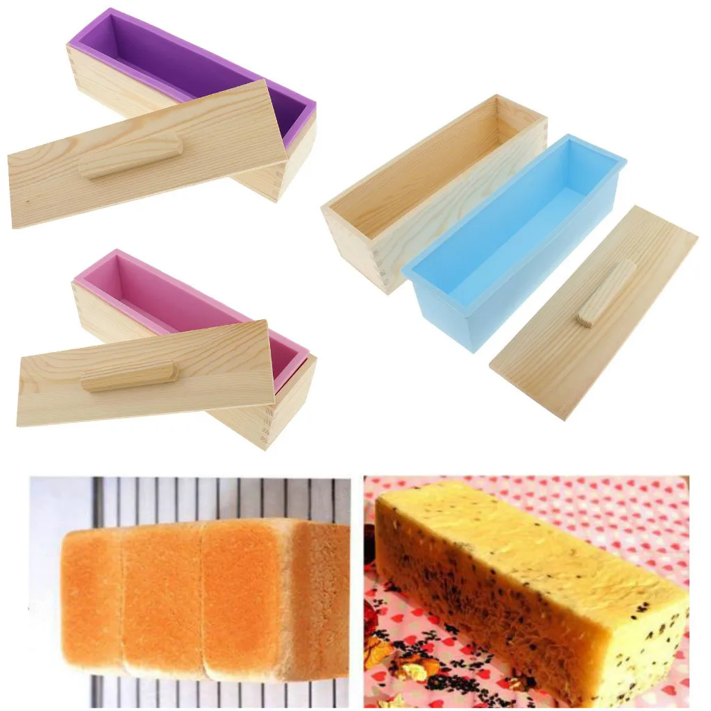 Silicone Rectangle Soap Cake ice Mold Wood Mould Box for Homemade Craft DIY