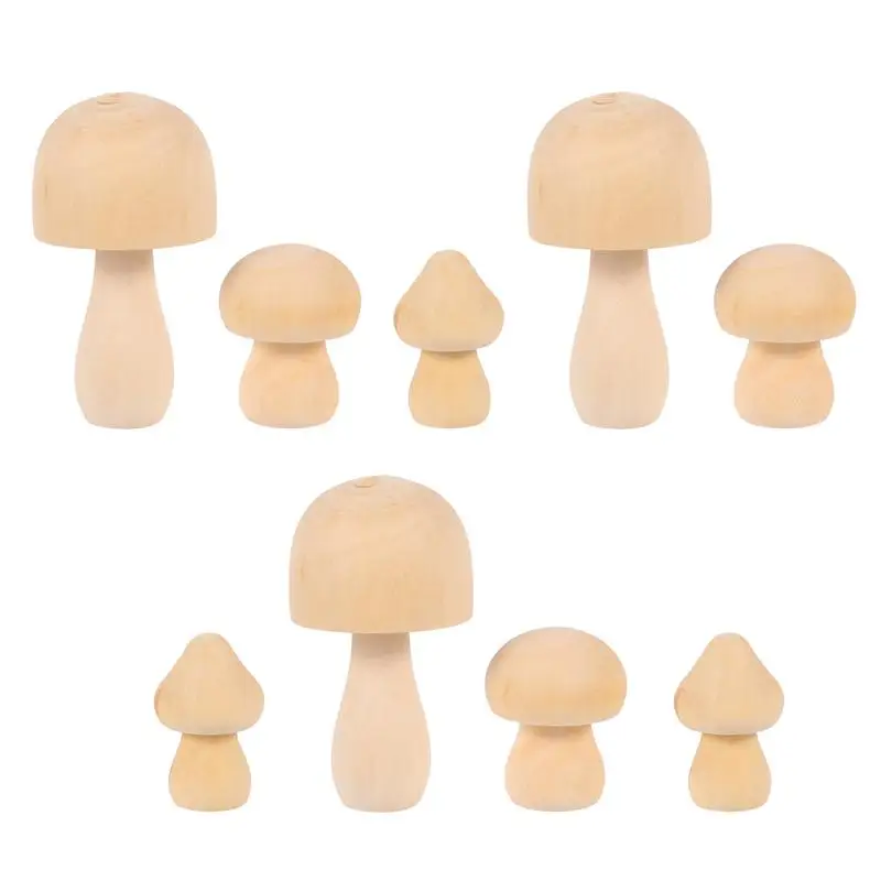 

6/9Pcs Natural Mushroom-Shaped DIY Wooden Mushroom Wood Unfinished Wooden Toys For Children Graffiti