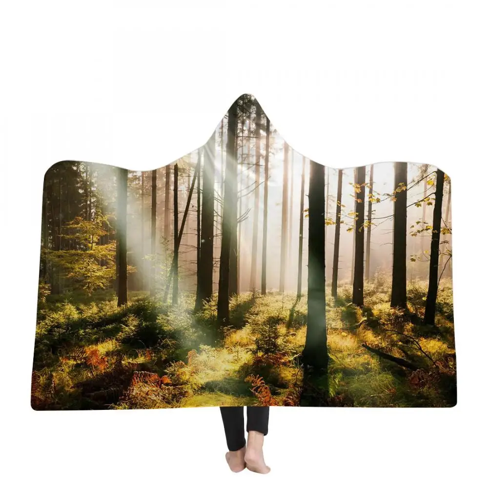 

Hooded Blankets For Adults Forest Landscape Polyester Hooded Blanket 3d Printed Blanket For Sofa Throw Blanket For Home Travel