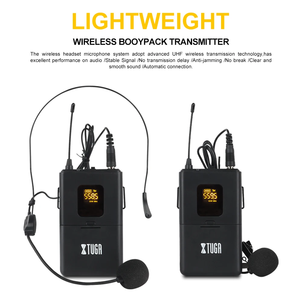 XTUGA UHF беспроводная гарнитура/Lavalier микрофоны с 30 выбираемыми каналами для