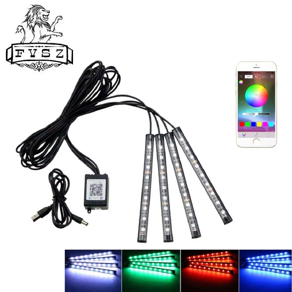 Автомобиля 12V led RGB приложение ног лампы Авто неоновый светильник лампы Голосовое управление лампа для контроля уровня громкости телефона управление 9-smd 5050 9X4 окружающей среды лампы