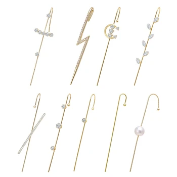 

9Pcs Golden Ear Cuff Wrap Crawler Hook Earrings Rhinestone Piercing Unique Long Earring Hypoallergenic Stud Earrings Set