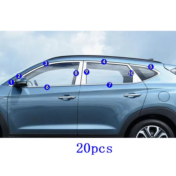 Для hyundai Tucson автомобильный Стайлинг наклейка отделка из нержавеющей стали Стекло окно гарнир столб средняя колонна капот запчасти - Название цвета: 20pcs