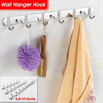 

304 Stainless Steel 6/8/10 Hooks Bathroom Kitchen Bedroom Wall Hanger Cloth Bath Towel Hook Stable Rustproof Hook Coat Hanger