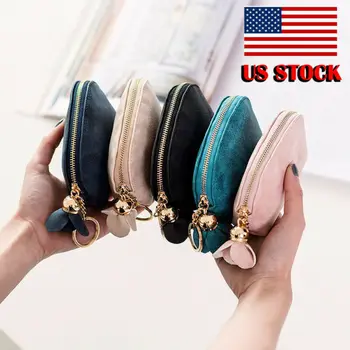 

2019 New Fashion Ladies PU Leather Mini Wallet Card Key Holder Zip Coin Purse Floral Pendant Clutch Bag Small Handbag Bag hot