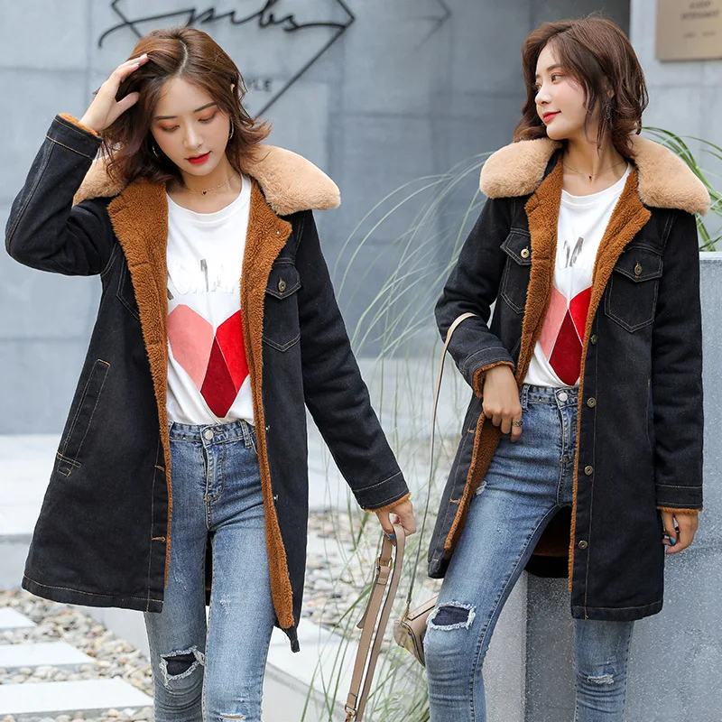 

Large Fur Collar Mid-length Cowboy Cotton-padded Clothes Women's 2019 Brushed And Thick Lambs Wool Coat Trench Coat Fashion Wint